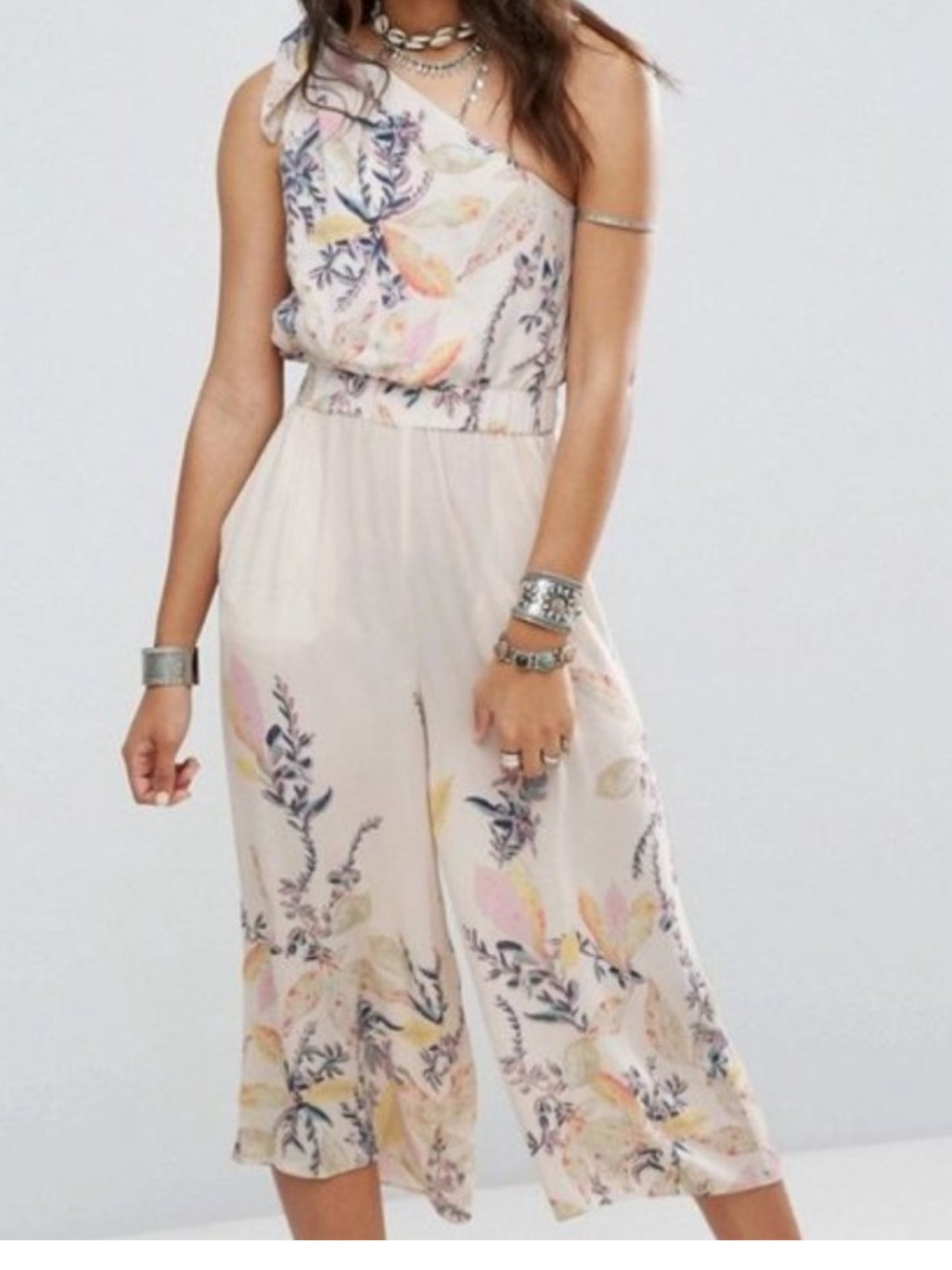 Free People Blush Floral Wide-Leg Island Time Jumpsuit Size Small